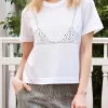 Women's Summer Loose Tee Tops Rhinestone Bra Pattern Short Sleeve Round-Neck Novelty T-Shirt