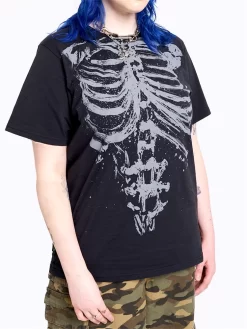 Women's Summer Casual Tops Short Sleeve Round Neck Skull Print Loose Fit T-shirt Y2K Aesthetic Gothic Shirts Clothes